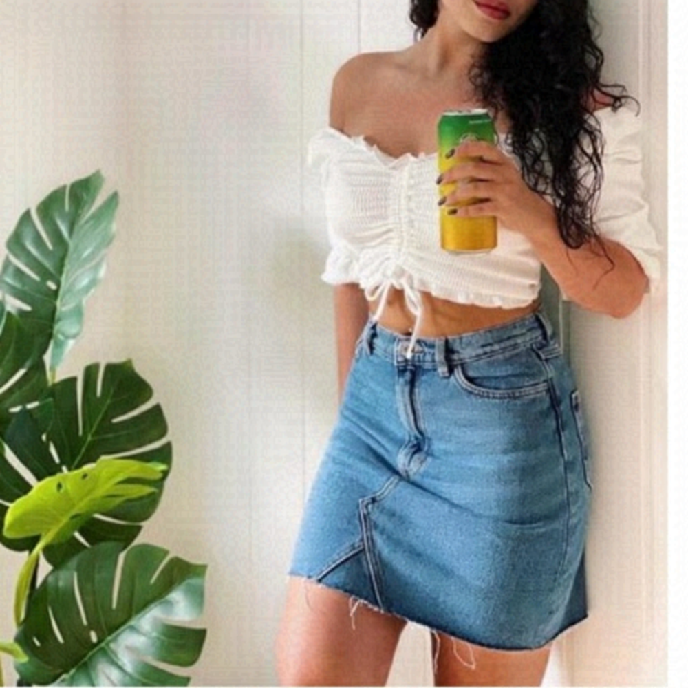 Monki DENIM High Waist Mid Blue Jean Skirt